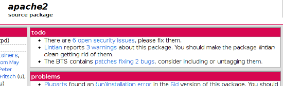 Apache bugs from the Security Tracker shown in the PTS